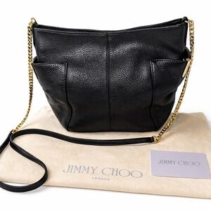 Jimmy Choo Anabel Black Leather Shoulder Bag – Gold Chain Strap – Made in Italy
